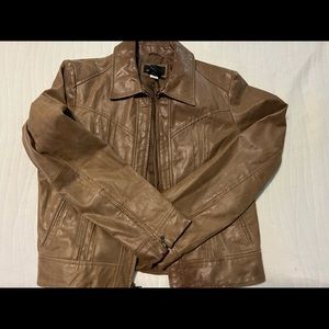 Womens brown leather moto jacket size L